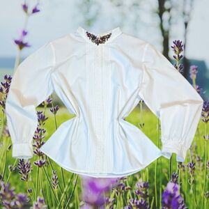 Victorian Boho Style Rare Shirt Top Blouse Cream Size 8 Made in the USA